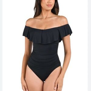 La BlancaIsland Goddess Off Shoulder Ruffle One Piece Swimsuit - size 8 New